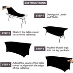 IVAPUPU 2 Pack 6FT Table Cloth for Rectangular Fitted Events Stretch Black Table Covers Washable Spandex Tablecloth Protector for Party, Wedding, Cocktail, Banquet, Festival
