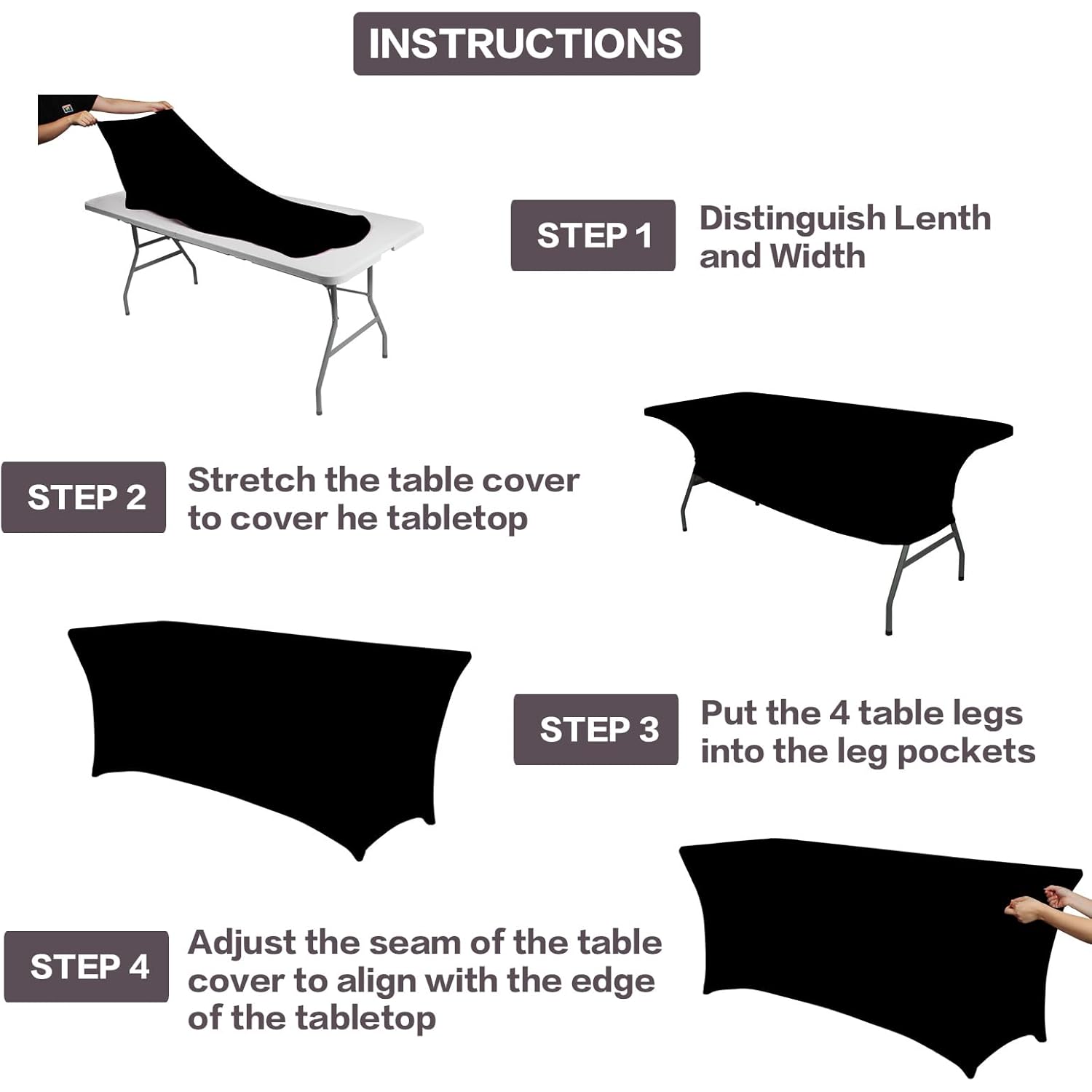 IVAPUPU 2 Pack 6FT Table Cloth for Rectangular Fitted Events Stretch Black Table Covers Washable Spandex Tablecloth Protector for Party, Wedding, Cocktail, Banquet, Festival