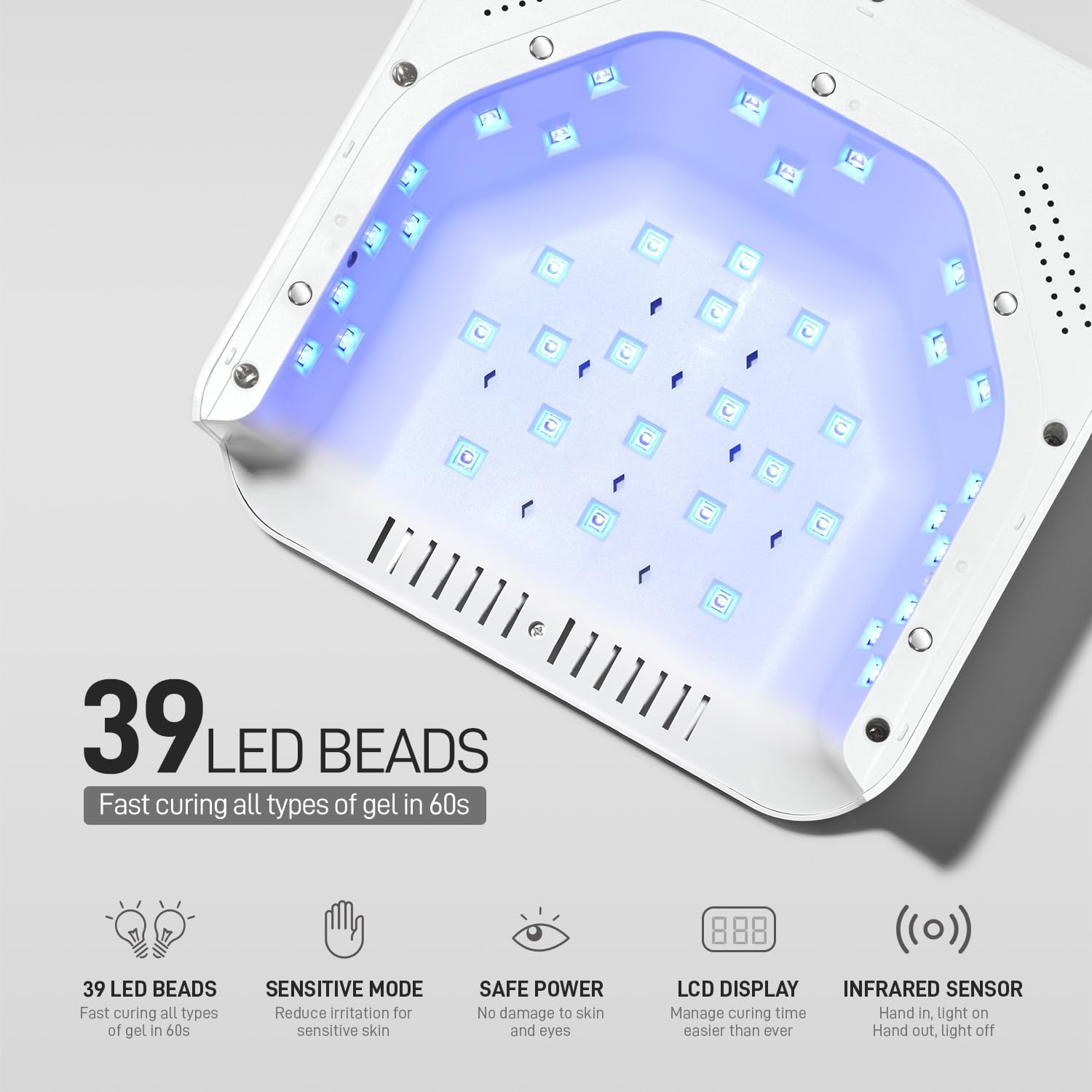 GAOY Cordless UV LED Nail Lamp for Gel Nails, Rechargeable UV Light, Professional Nail Dryer with 4 Timers, Automatic Sensor and Sensitive Mode for Fast Curing, White
