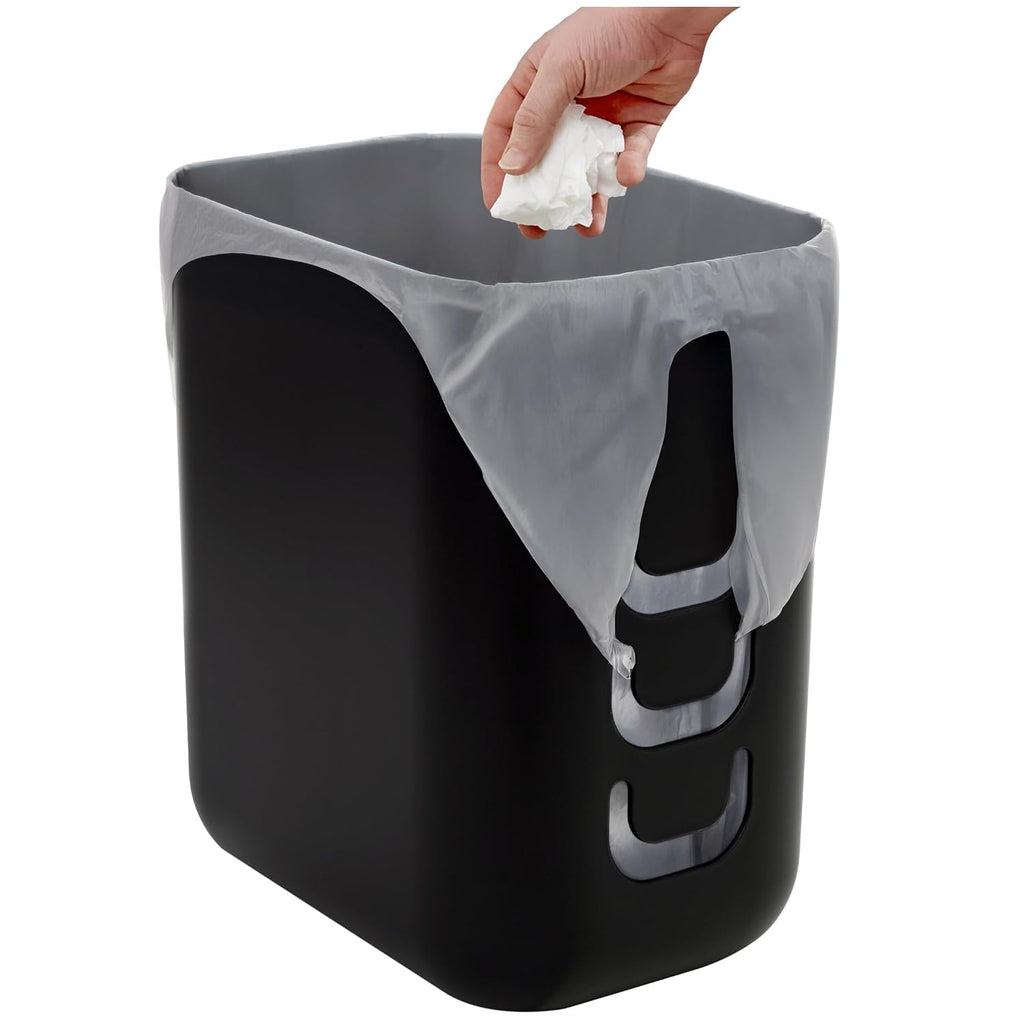 Stori Luup Trash Can (Black) - Reuse Grocery Bags - Plastic Garbage Container For Bathroom, Vanity, Laundry Room, Kitchen, Office, Garage - 2.5 Gallon Wastebasket With Hooks To Secure Trash Bags