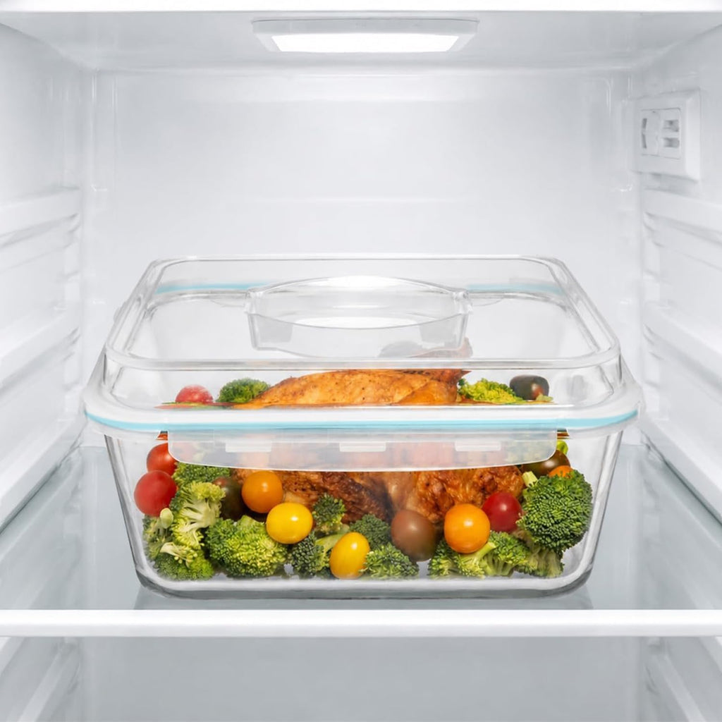 6500 Ml / 220 Oz / 28 Cup Large Glass Food Storage Container With Airtight Locking Lid. Ideal Storing Food, Vegetables, Fruits. Baking Casserole, Lasagna, Roasting Turkey, Chicken Bpa Free Oven Safe