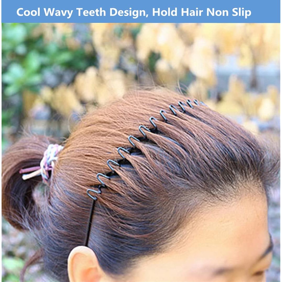 bodbop Metal Hair Band for Men Headband Women Bands Unisex Black Wavy Spring Outdoor Sports Headbands Men's Hoop Clips Accessories Simple Elastic Non Slip Head Headwear