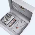 Olevs Women Watch Skeleton Set Automatic Mechanical Silver Luxury Dress Waterproof Luminous Lady Watch Gift Set