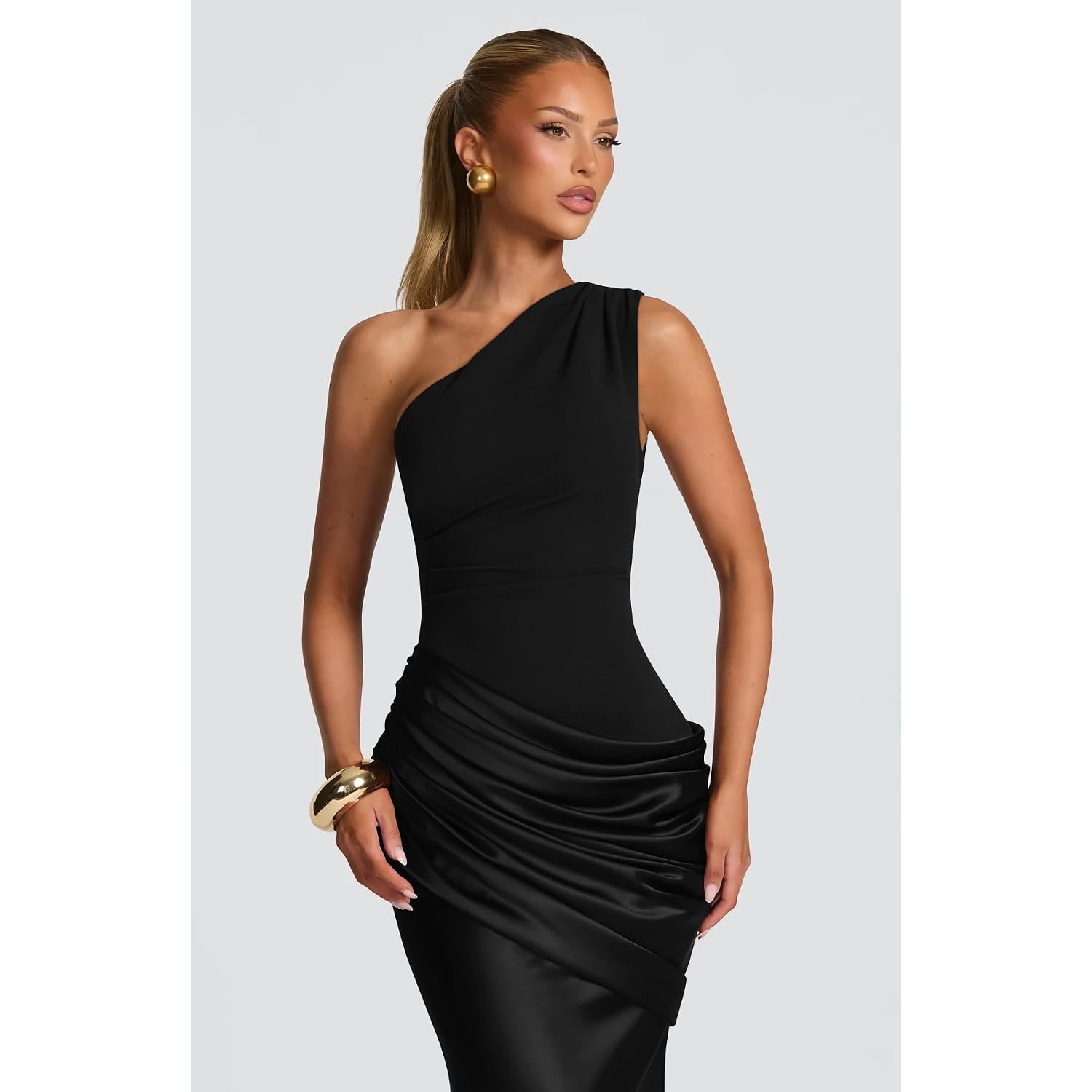 Memoriesea Women'S One Shoulder Pleated Formal Wedding Maxi Dress | Formal, Evening Gown