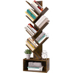 Yoobure Tree Bookshelf - 6 Shelf Retro Floor Standing Bookcase, Tall Wood Book Storage Rack For Cds/Movies/Books, Utility Book Organizer Shelves For Bedroom, Living Room, Home Office, Rustic Brown
