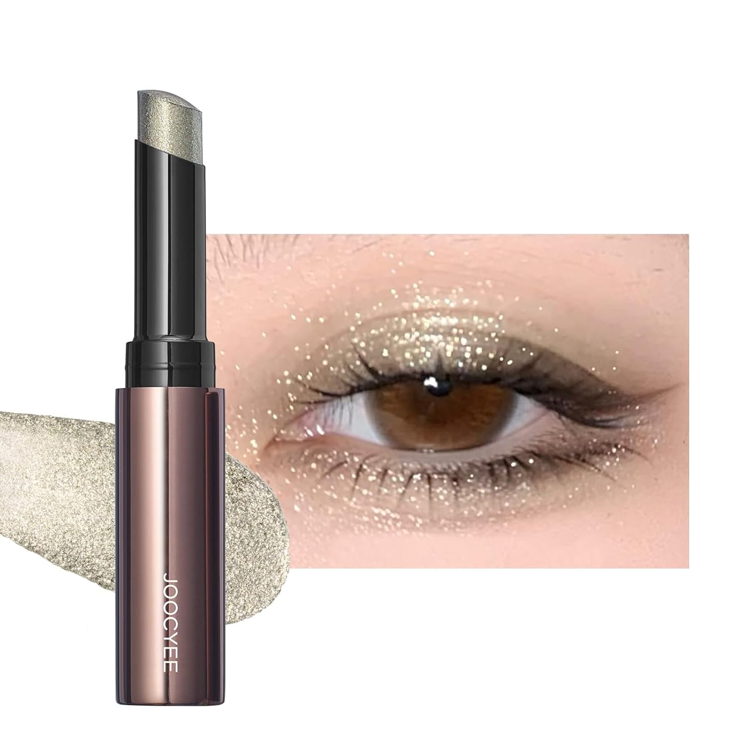 Joocyee Jelly Eyeshadow Stick, Cool-Touch Cream Eyeshadow Pencil with High-Impact Shimmer, Transfer-Resistant and Buildable Glitter Eye Makeup, Long Lasting Dewy Finish - Olivine Light