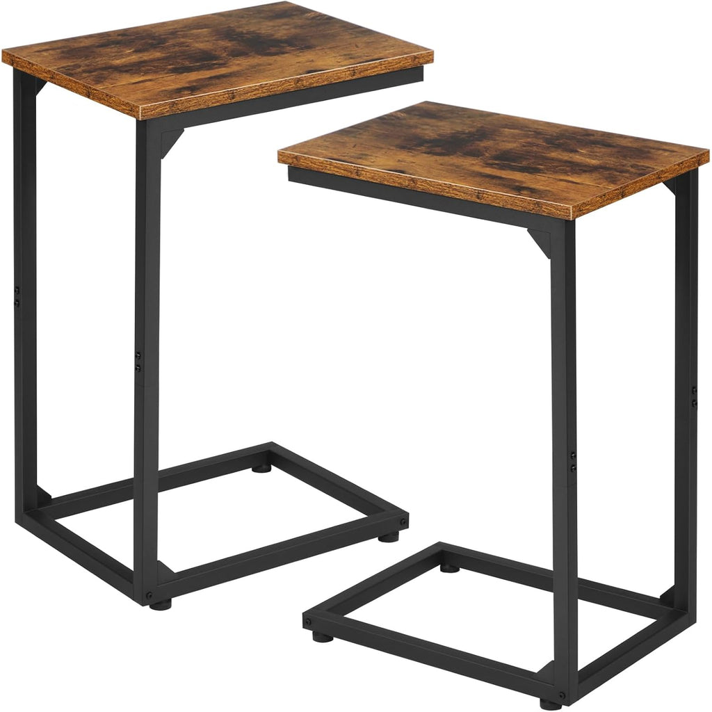 AMHANCIBLE C Shaped Side Table, End Tables Living Room Set of 2, Slide Under Couch Table for Sofa, TV Trays for Bedroom, Small Space, Rustic Brown HET02CBR