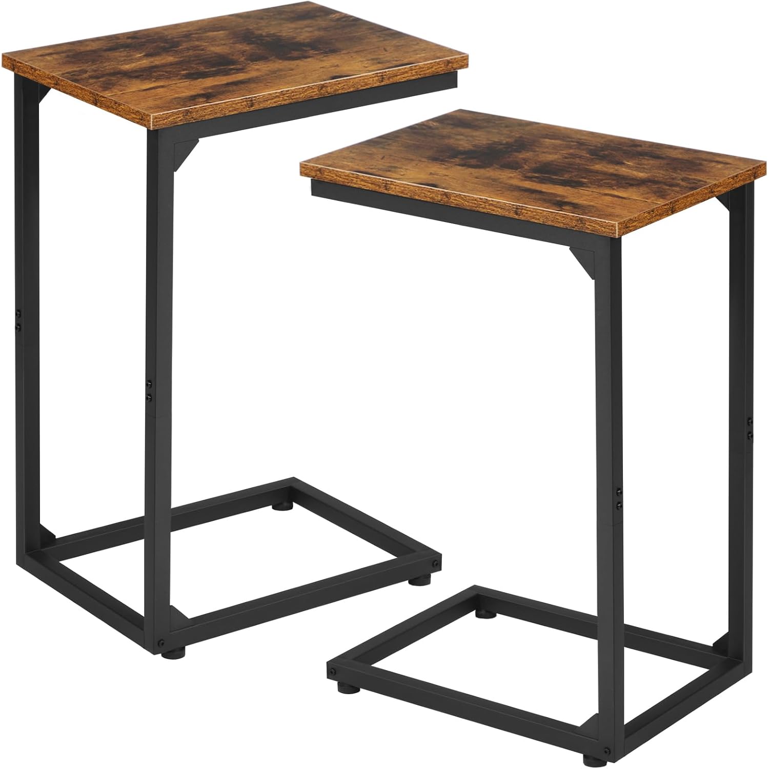 AMHANCIBLE C Shaped Side Table, End Tables Living Room Set of 2, Slide Under Couch Table for Sofa, TV Trays for Bedroom, Small Space, Rustic Brown HET02CBR