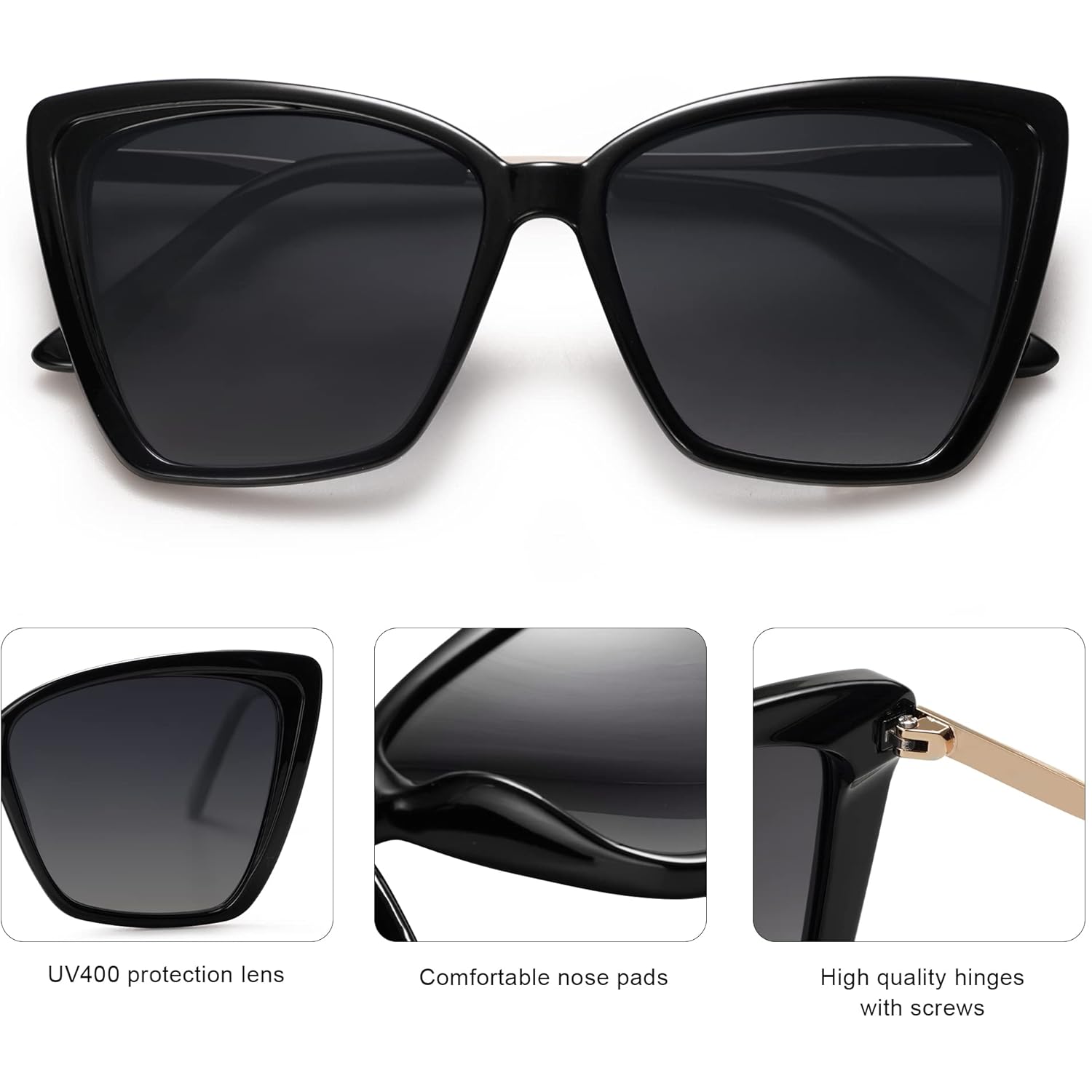 SOJOS Trendy Polarized Sunglasses For Women Retro Womens Oversized Square Cat Eye Sun Glasses UV Protection SJ2206