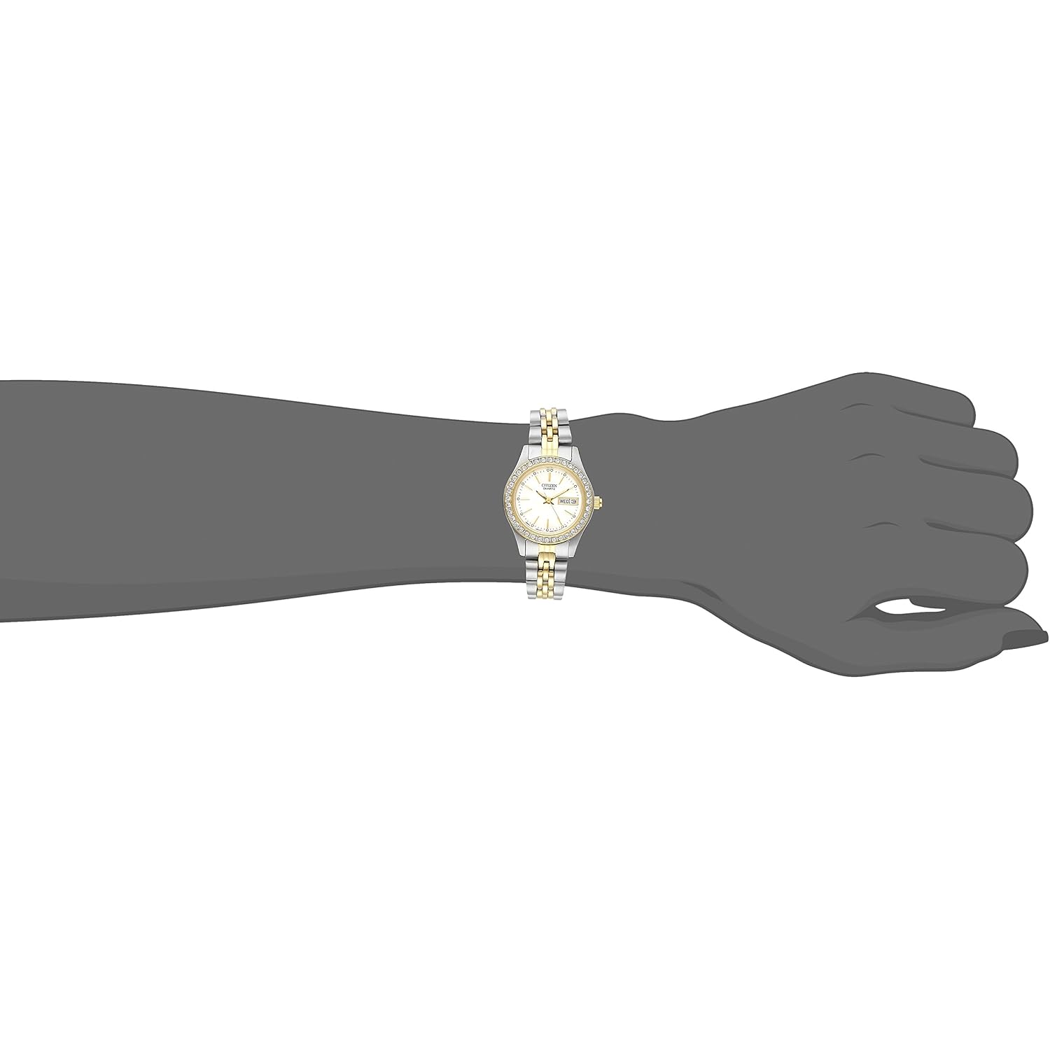 Citizen Ladies' Dress Quartz Stainless Steel Bracelet With Crystals And Day Date