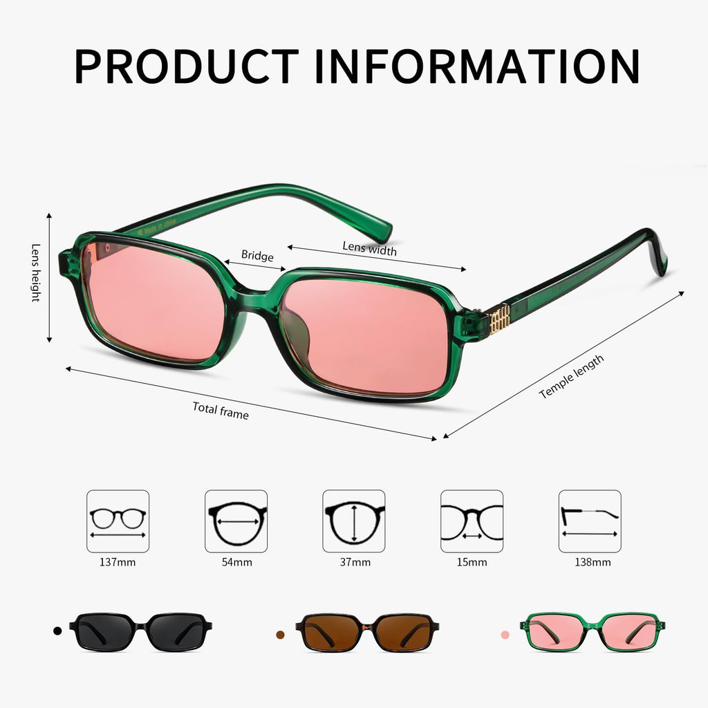 Masdun Polarized Narrow Rectangle Sunglasses For Women Men Trendy Y2K Retro 90S Sun Glasses (3 Pack)