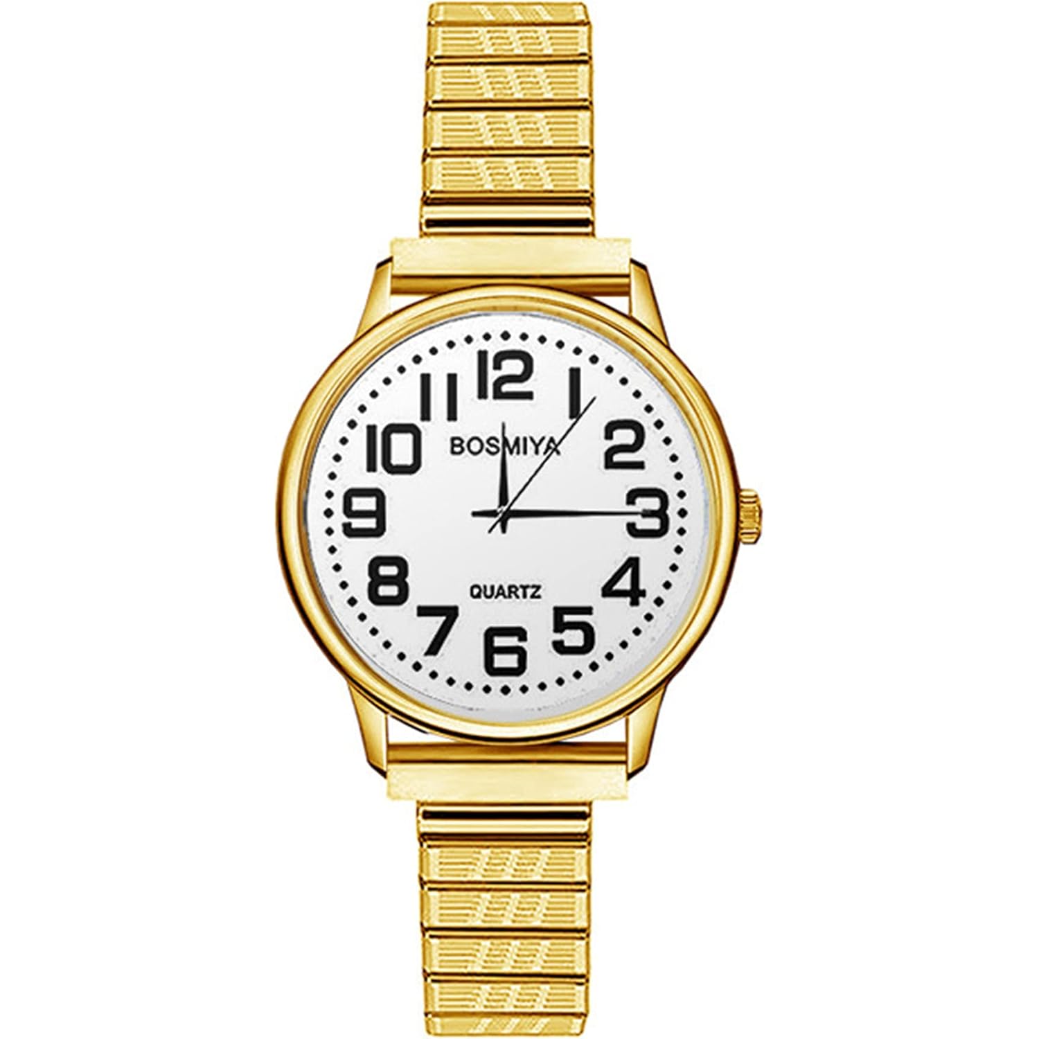 JewelryWe Women's Elastic Watch Easy Reader Analog Quartz Gold Silver Plated Stretch Band Wristwatch for Mother's Day