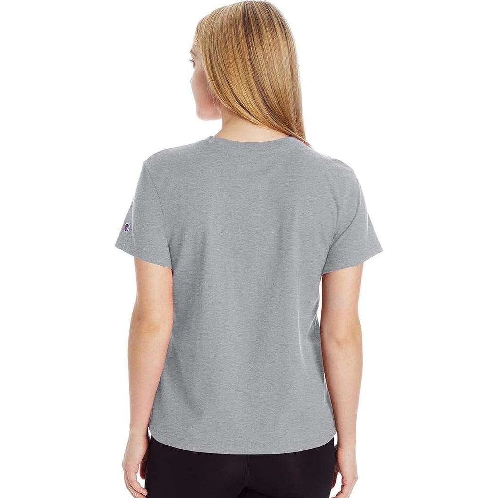 Champion Women’s Classic Short Sleeve Graphic T-Shirt, Standard Fit, Script Logo Oxford Gray - Classic Script Logo