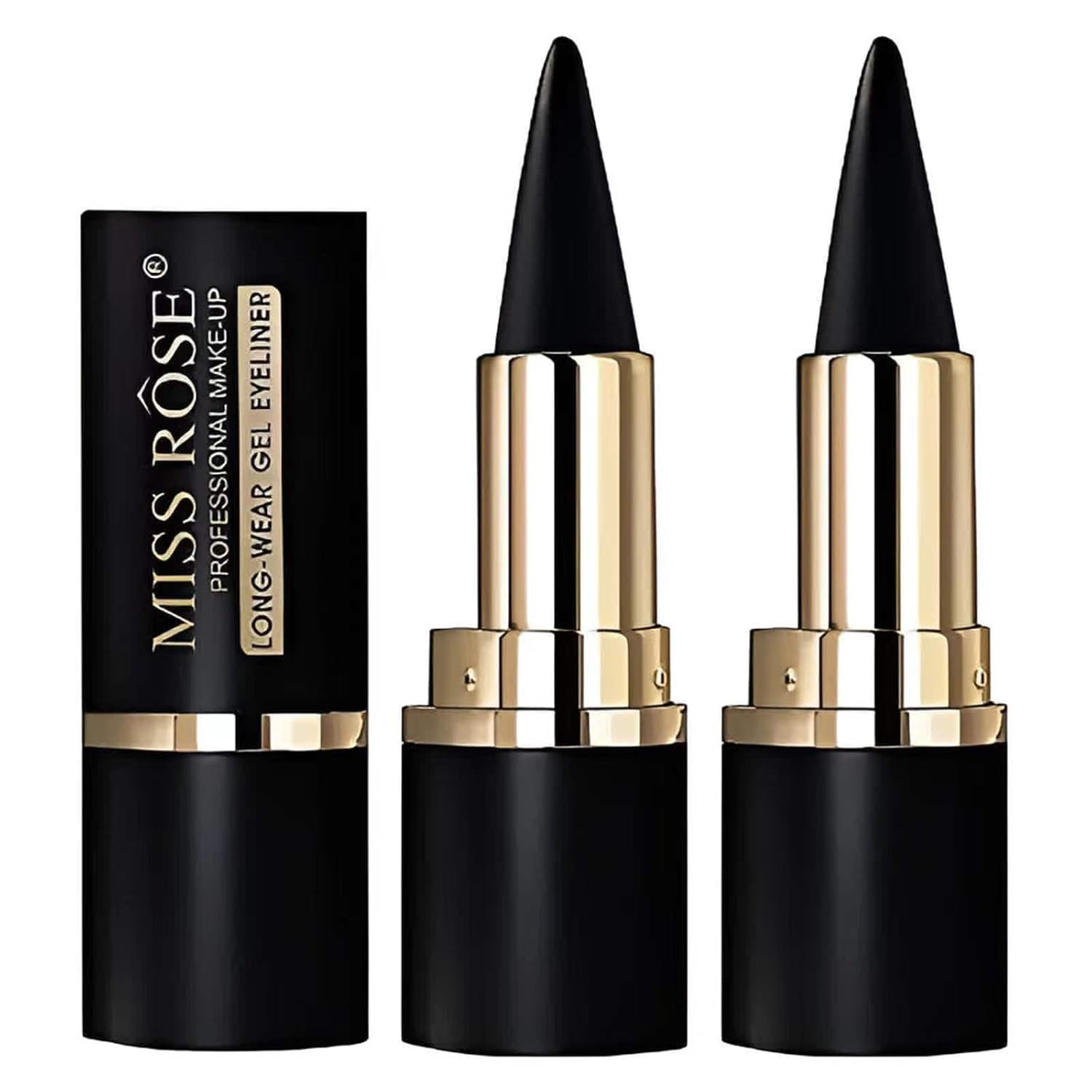 MISS ROSE M Gel Eyeliner, 2 Pcs Black Eyeliner Pencils, delineador de ojos contra el agua, Easy to Use, Eye Makeup for Women (Black Pack of 2)