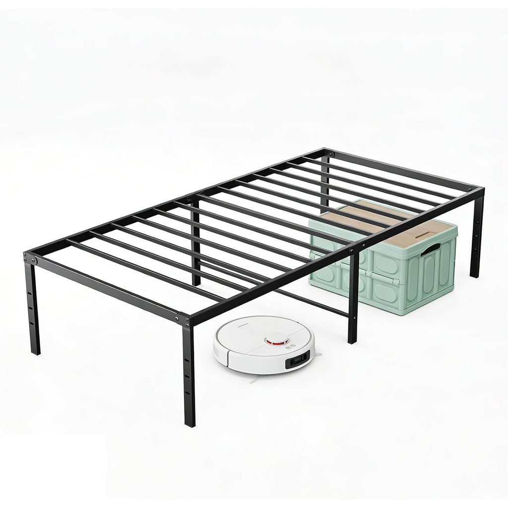 Sweetcrispy Twin Size 18 Inch Platform Bed Frame, Heavy Duty Metal Foundation Frame, Noise-Free Sturdy Steel Slats, Underbed Storage, No Box Spring Needed, Quick Setup
