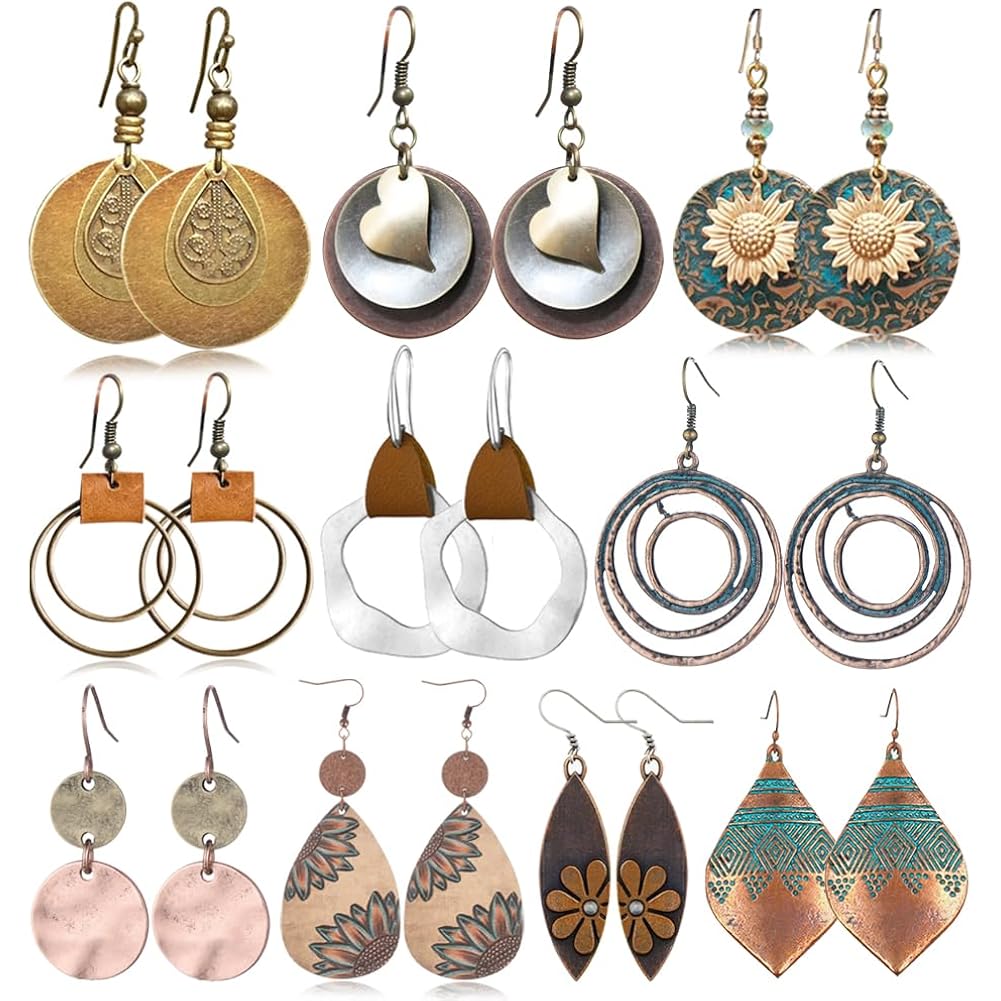 10/14 Pairs Vintage Dangle Earrings for Women Boho Jewelry Set Sunflower Geometric Teardrop Earrings