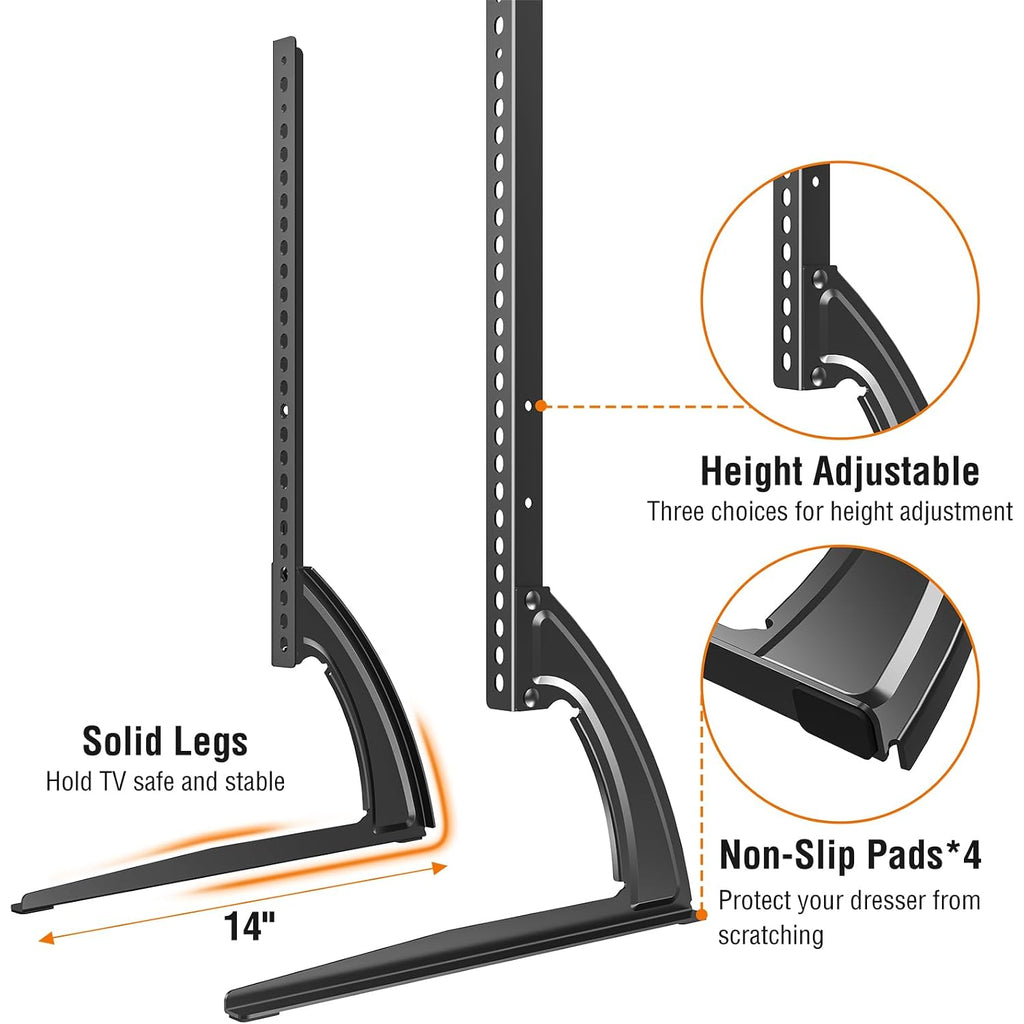 Elived Universal Table Top Tv Stand For Most 27 To 55 Inch Lcd Led Plasma Flat/Curved Screen Tvs, Tv Base Height Adjustable Leg Stand, Replacement Tv Feet Holds Up To 88Lbs, Max Vesa 800X400Mm