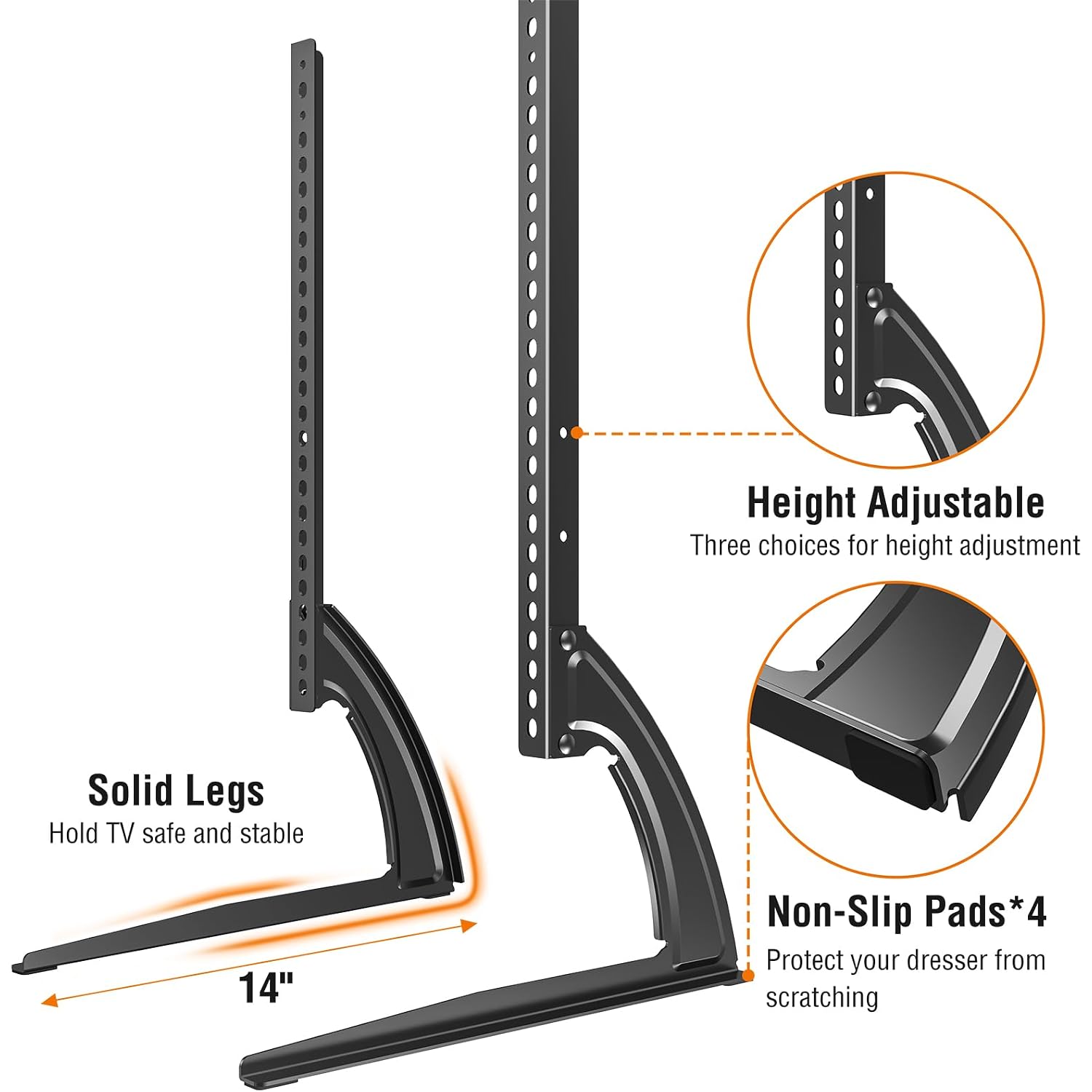 Elived Universal Table Top Tv Stand For Most 27 To 55 Inch Lcd Led Plasma Flat/Curved Screen Tvs, Tv Base Height Adjustable Leg Stand, Replacement Tv Feet Holds Up To 88Lbs, Max Vesa 800X400Mm