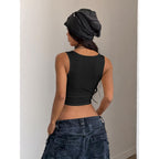 Soly Hux Women'S V Neck Crop Tops Basic Trendy Notched Sleeveless Slim Fit Summer Y2K Sexy Crop Tank Top