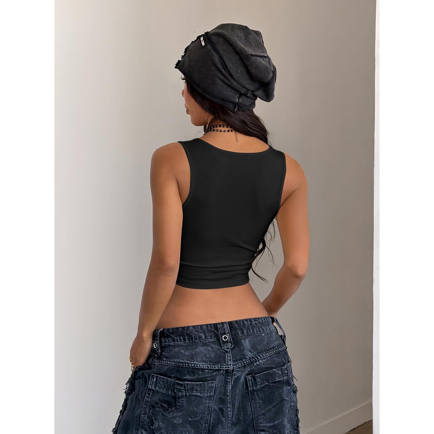 Soly Hux Women'S V Neck Crop Tops Basic Trendy Notched Sleeveless Slim Fit Summer Y2K Sexy Crop Tank Top
