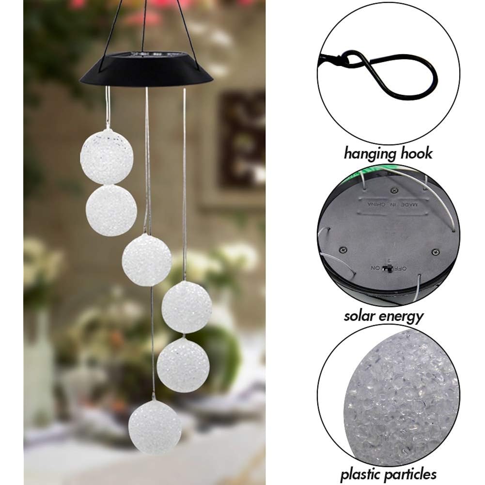 Mortime Led Solar Crystal Ball Wind Chime, 25" Mobile Hanging Wind Chime For Home Garden Decoration, Automatic Light Changing Color