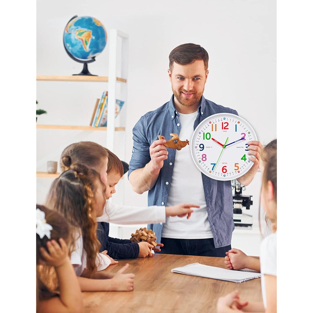 Silent Kids Wall Clock – Non-Ticking, Battery-Powered, Ideal For Teaching Time And Stylish Décor In Any Room - 8 Inch