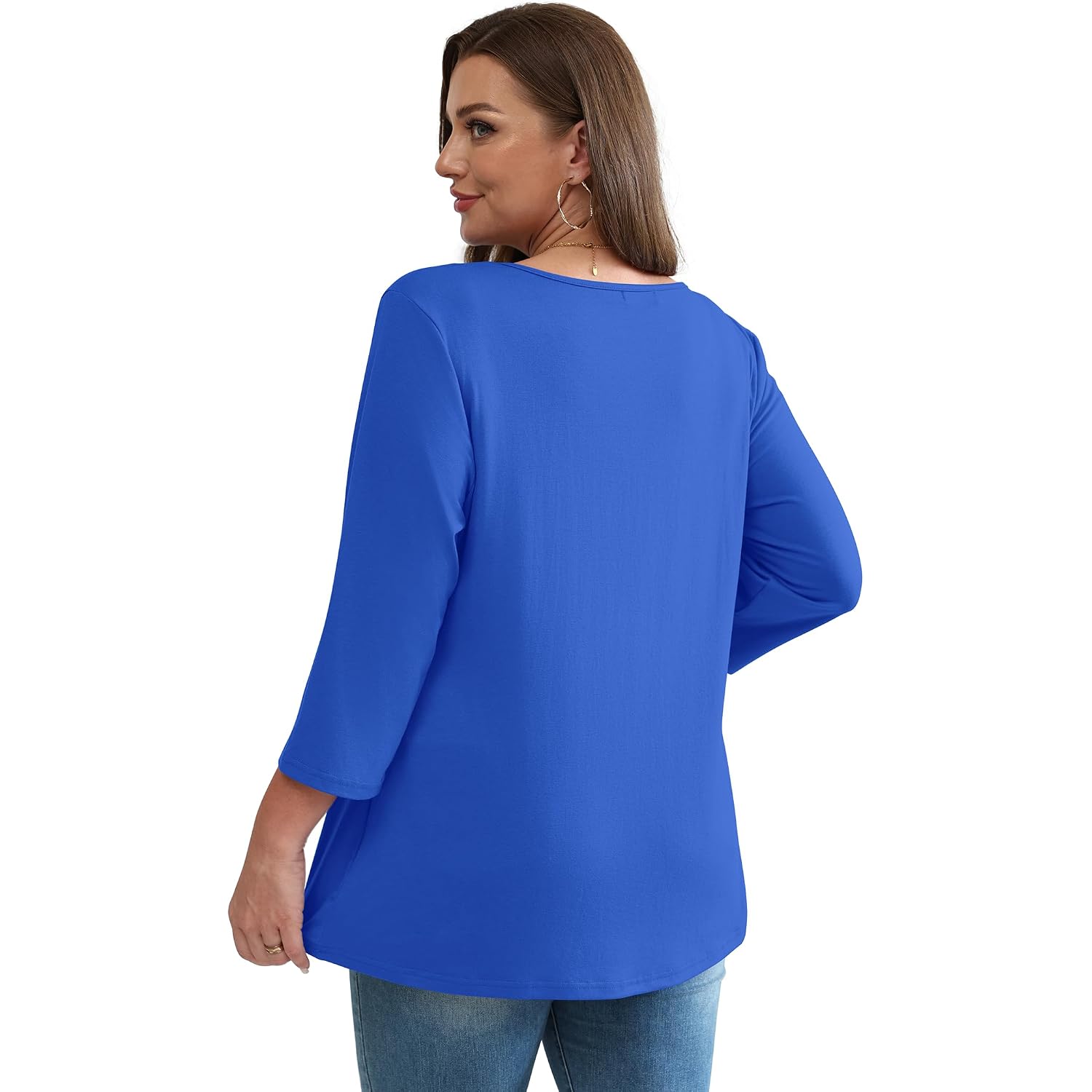 OFEEFAN 3/4 Length Sleeve Womens Tops 2025 Blouses for Women Dressy Casual Fashion Clothing V Neck Babydoll Tops Fall Outfits