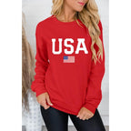 Dressmine Womens Casual Long Sleeve Graphic Tee Shirts Crew Neck Sweatshirts Pullover Tops for Women Red
