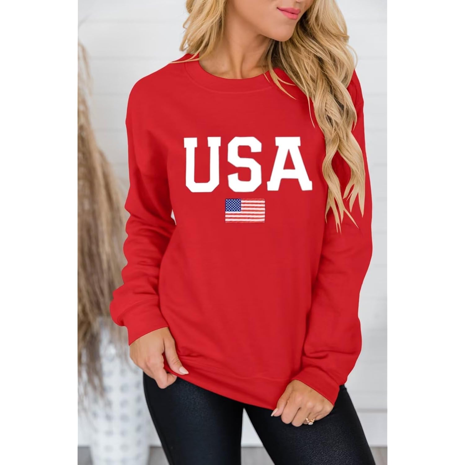 Dressmine Womens Casual Long Sleeve Graphic Tee Shirts Crew Neck Sweatshirts Pullover Tops for Women Red