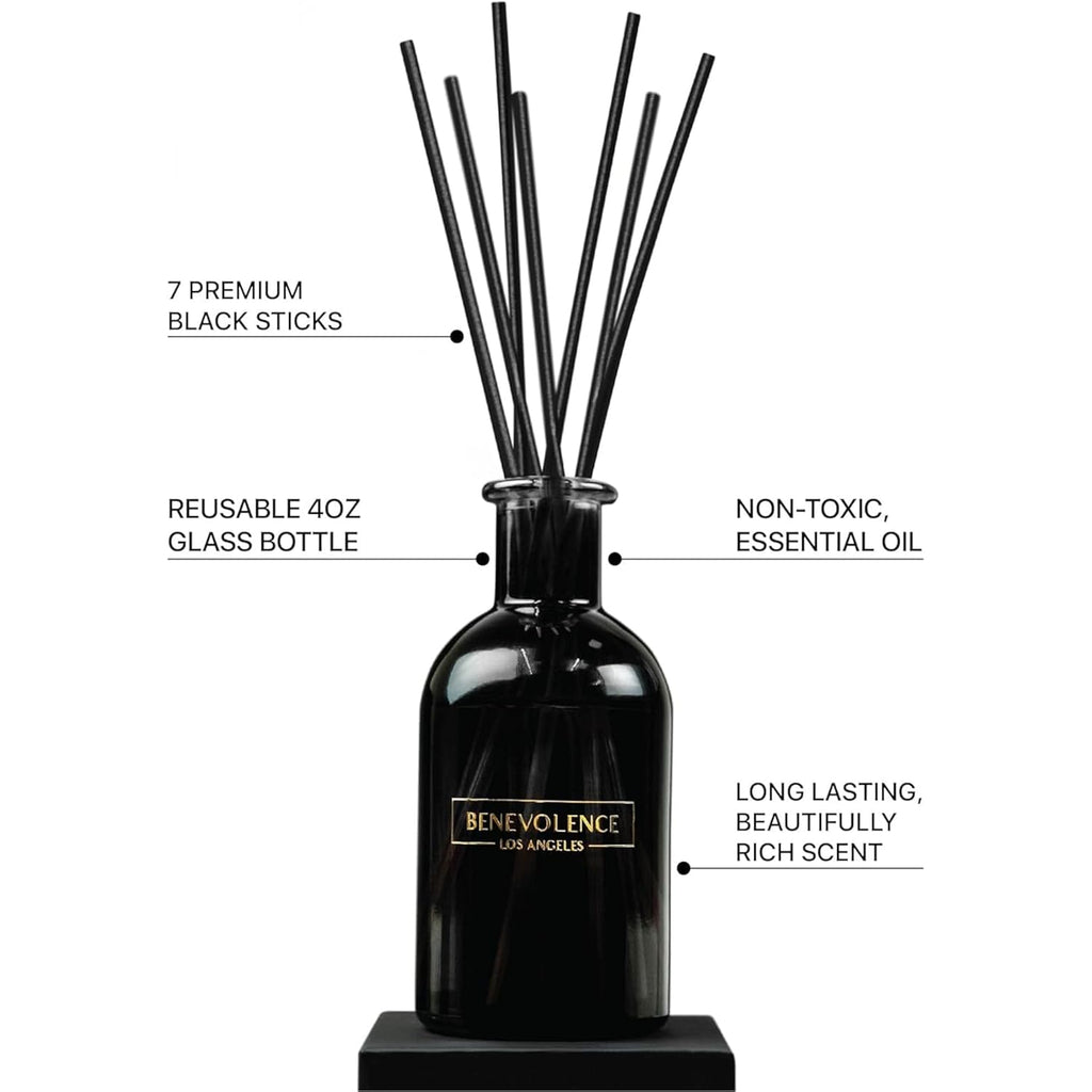 Benevolence La Premium Lavender & Eucalyptus Reed Diffuser Set – Essential Oil Diffuser For Home & Bathroom – Up To 120-Day Fragrance With Rattan Sticks & Gift Box – Charcoal Glass Room Décor