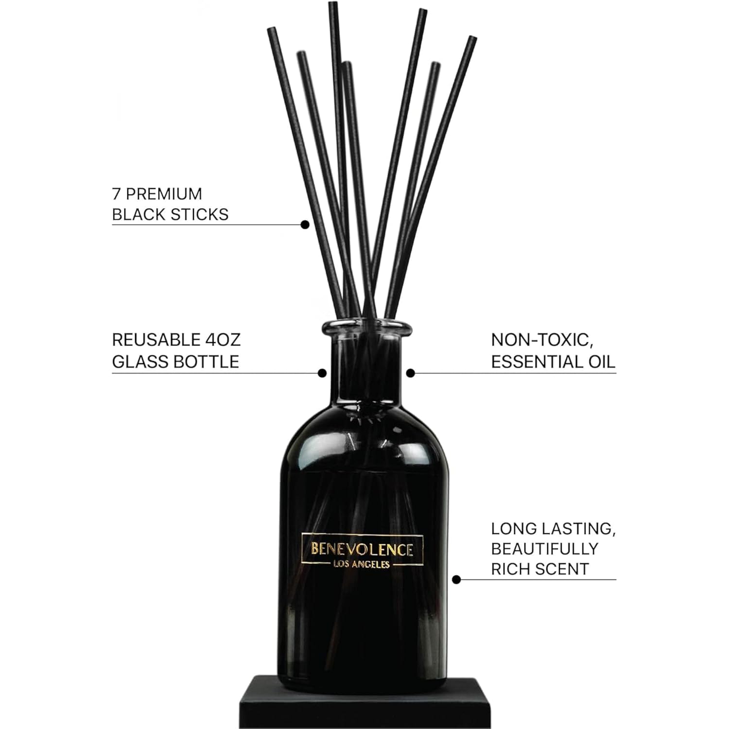 Benevolence La Premium Lavender & Eucalyptus Reed Diffuser Set – Essential Oil Diffuser For Home & Bathroom – Up To 120-Day Fragrance With Rattan Sticks & Gift Box – Charcoal Glass Room Décor
