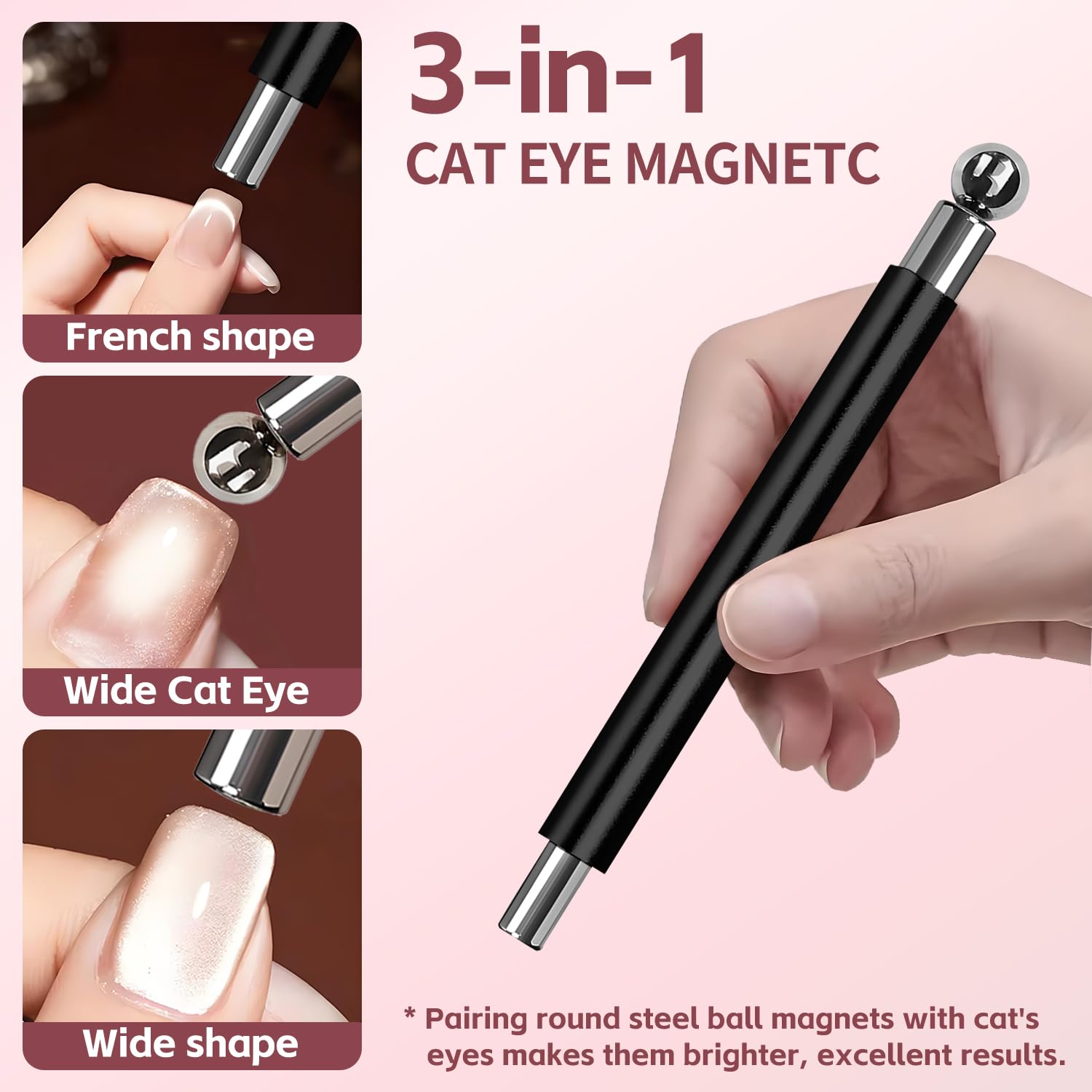 4-Piece Cat Eye Magnet Set – Black Beginner-Friendly Cat Eye Magnet for Nails with Heart Nail Magnets for Nail Art, Magnet for Cat Eye Gel Polish DIY Nail Designs