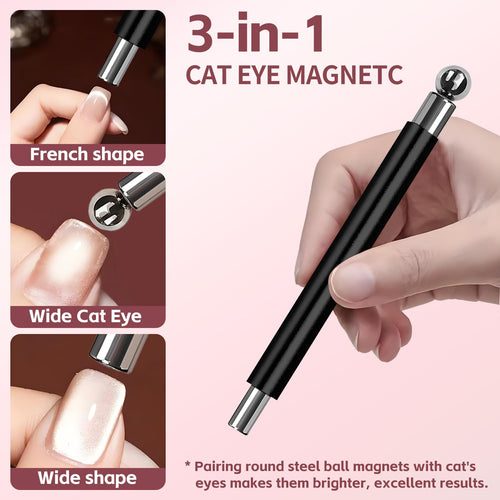 4-Piece Cat Eye Magnet Set – Black Beginner-Friendly Cat Eye Magnet for Nails with Heart Nail Magnets for Nail Art, Magnet for Cat Eye Gel Polish DIY Nail Designs