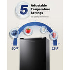 Upstreman 3.2 Cu.Ft Mini Fridge with Freezer, Quiet Efficient Small Fridge, Compact Refrigerator with Adjustable Thermostat, for Dorm, Bedroom, Office, Black-BR321