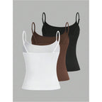 Soly Hux Women'S Sleeveless Crop Camisole 3 Packs Spaghetti Strap Tank Tops Slim Fit Cami Shirts
