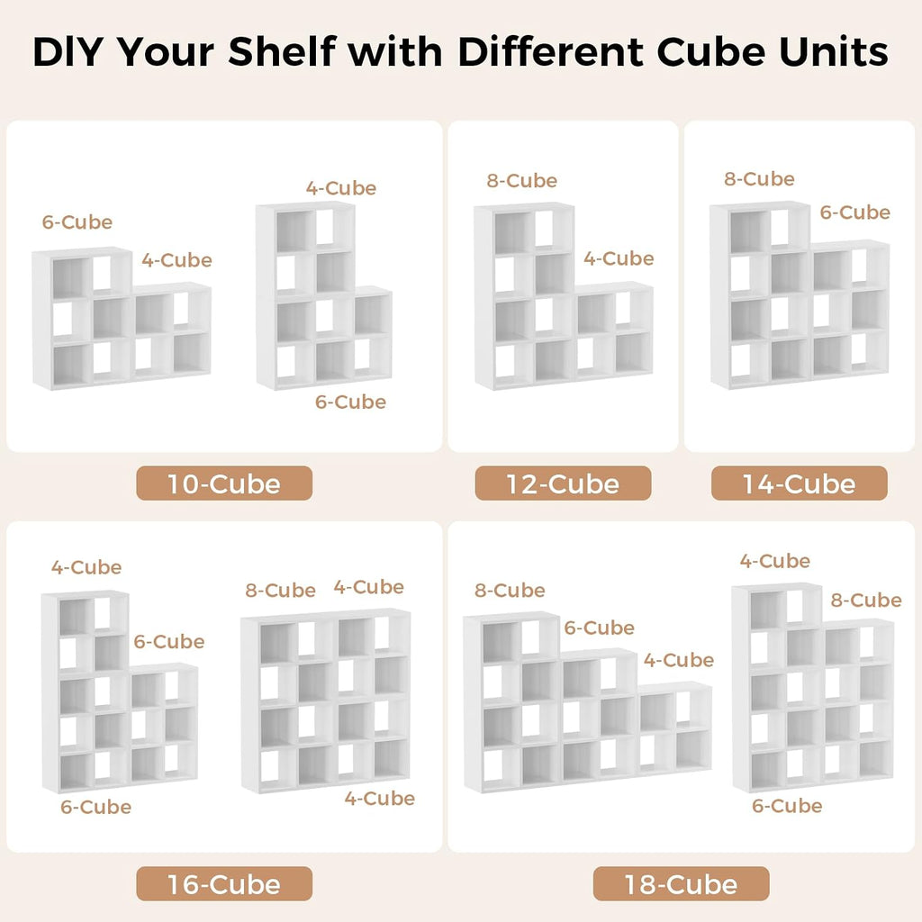 Lucklife 8-Cube Storage Organizer, Stackable Modular Bookcase Shelf With Vertical Or Horizontal Use, Fits 11×11" Bins, Optional Back Panels, For Living Room, Office, White