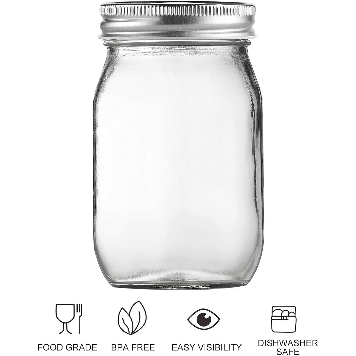 BEWAVE Glass Mason Jars, 16oz Clear Glass Jars with Lids for Sealing, Regular Mouth Canning Jars for Food Storage, Snacks, Candies, DIY Projects, 4 Pack