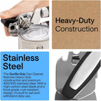 Gorilla Grip Heavy Duty Stainless Steel Smooth Edge Manual Can Opener And Bottle Openers, Us Designed, Comfortable Handle, Oversized Handheld Turn Knob, Multifunctional Kitchen Tool, Onyx