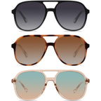 Retro Square Aviator Sunglasses For Womens Mens Vintage 70S Double Bridge Sun Glasses