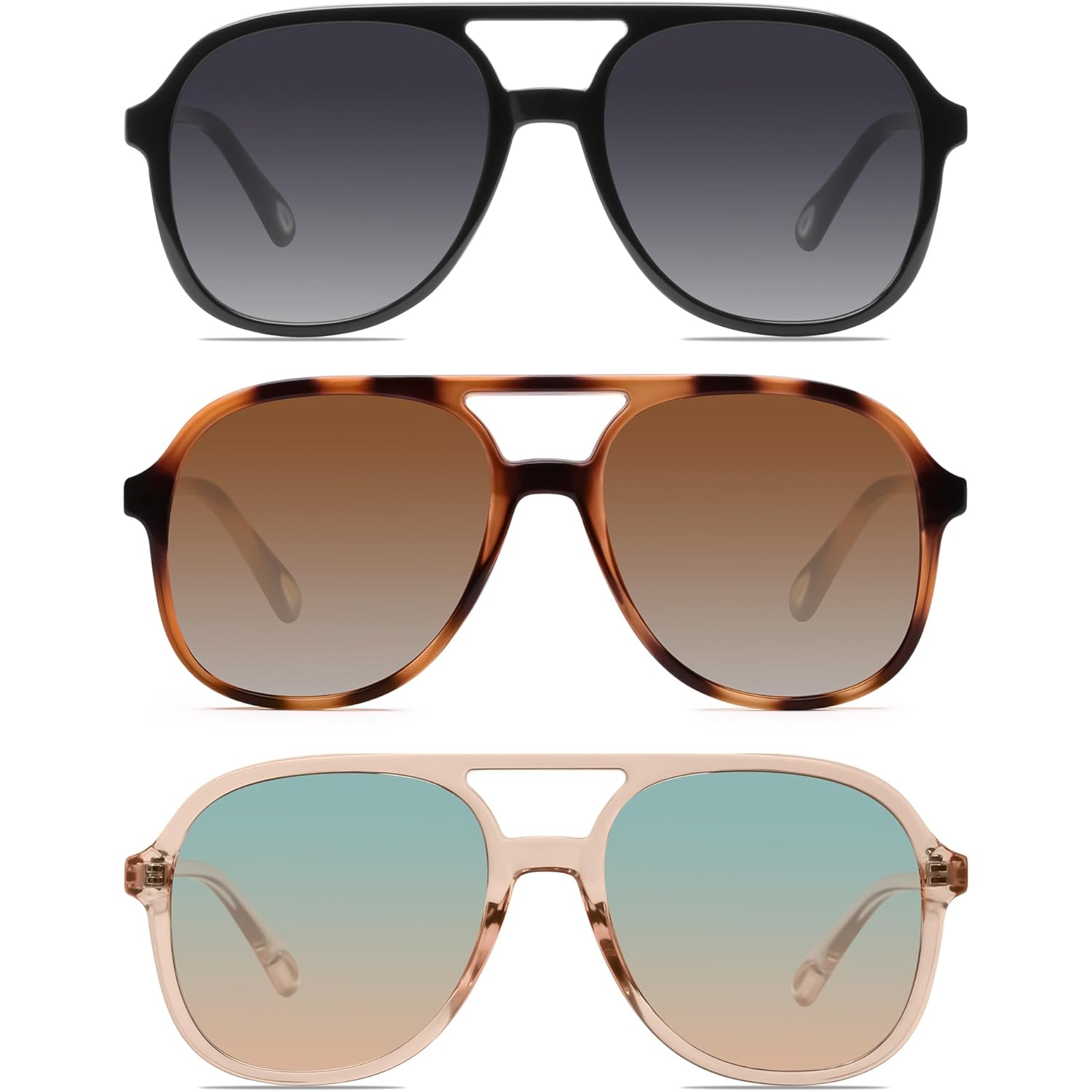 YDAOWKN Retro Square Aviator Sunglasses for Womens Mens Vintage 70s Double Bridge Sun Glasses