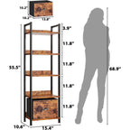 Furologee 5 Tier Bookshelf With Drawer, Tall Narrow Bookcase With Shelves, Wood And Metal Bookshelves Storage Organizer, Industrial Display Standing Shelf Unit For Bedroom, Living Room, Rustic Brown