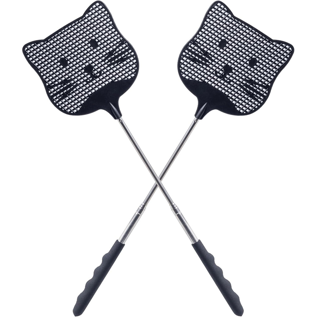 2 Pack Extendable Fly Swatter, 25 Inch Long Handle Flyswatters, Plastic Heavy Duty Fly Swatters Manual For Indoors Patio Garden And Outdoors Black