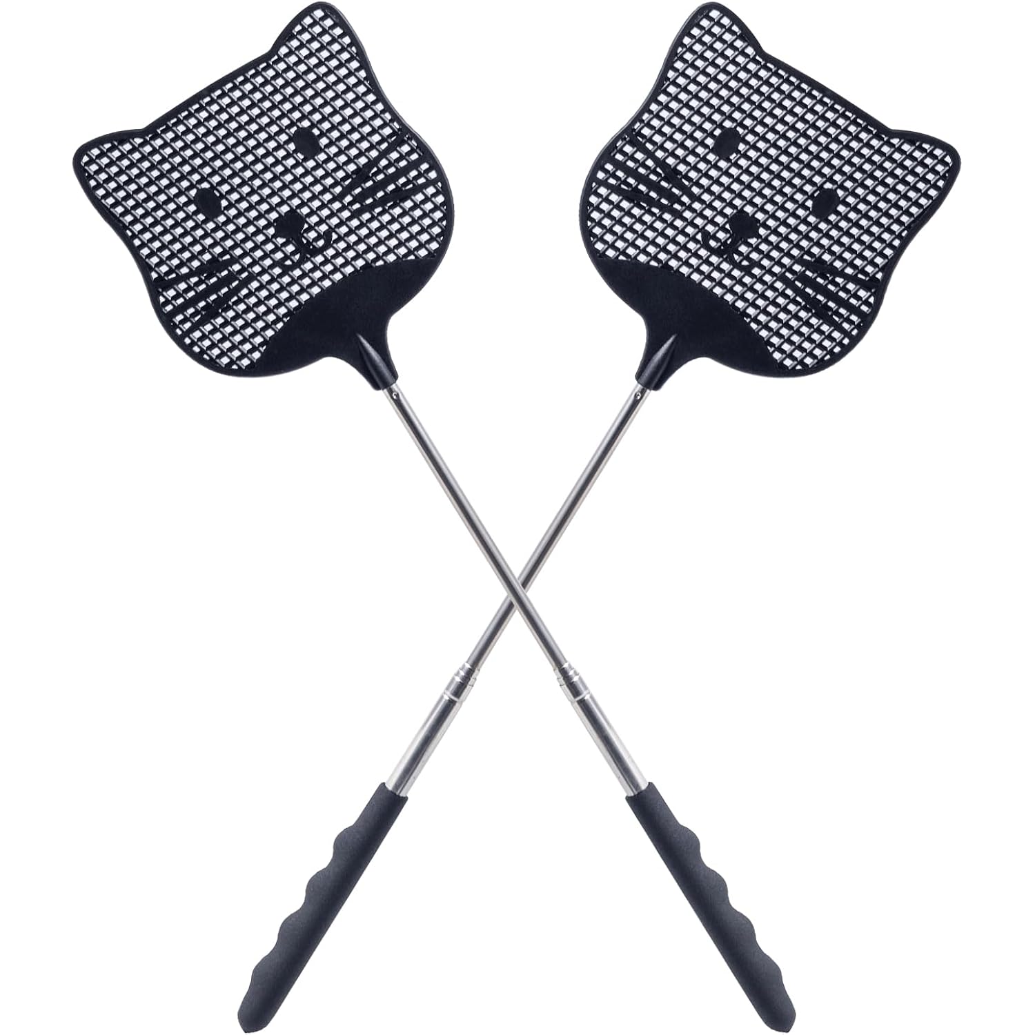 2 Pack Extendable Fly Swatter, 25 Inch Long Handle Flyswatters, Plastic Heavy Duty Fly Swatters Manual For Indoors Patio Garden And Outdoors Black