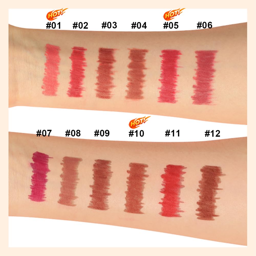 12 Colors Lip Liner Set, Matte Finish Series Lip Liners Pen Kit For Women, Long Lasting Waterproof Smooth High Pigmented Lip Pencil For Daily Makeup (Set A)