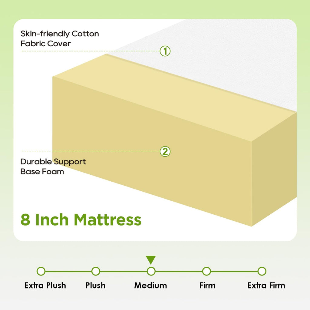 Paylesshere | 8 Inch Twin Mattress | Medium Firm Base Foam Mattress | Removable Washable Zipper Cover | Breathable & Comfortable | White | Bed In A Box | Certipur-Us Certified