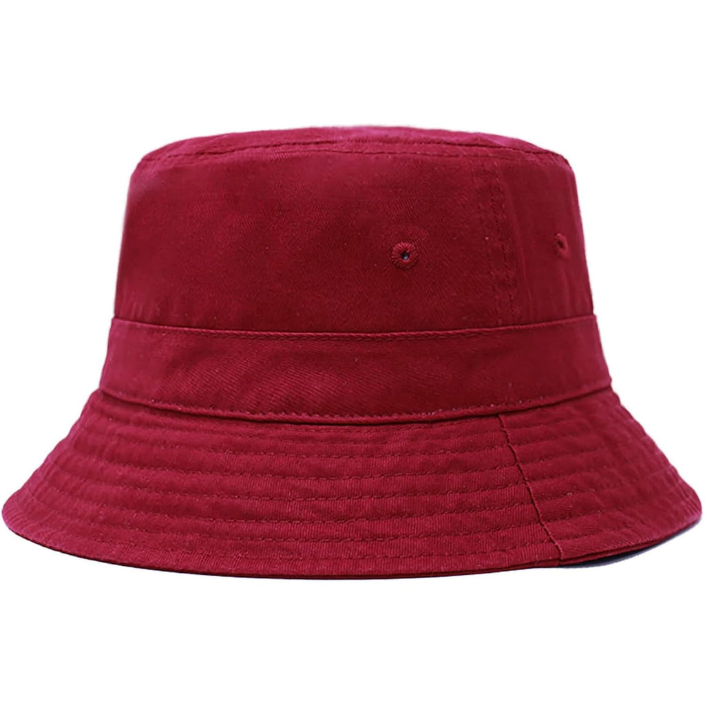 Hot Summer Bucket Hat - Trendy Cotton Sun Hat for Beach, Golf, Fishing - Fun Outdoor Vacation Boonie for Men and Women Burgundy.