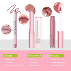 Nude Pink Lip Kit - Matte Lipstick Cream Lip Liner and Gloss Set High Pigment Plumping Lip Pencil Moisturizing Lightweight Liquid Lipstick Smooth Buildable Long Lasting Lip Combo Makeup