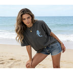 Christian Oversized Shirt for Women Faith Bible Verse Graphic Tee Top Vacation Summer Casual Boho Wildflowers T Shirt Dark Grey