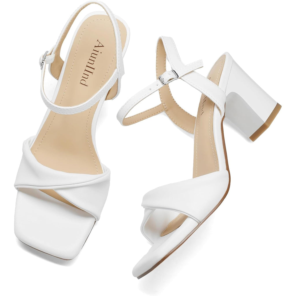 Block Heels For Women, Square Open Toe Heeled Sandals, Chunky Strappy Ankle Strap Shoes For Dress, Party, Low Heel 2.68 Inch