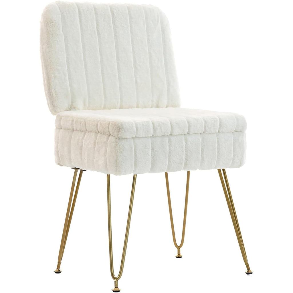 Vanity Chair With Storage | Comfy Ottoman With Folding Back